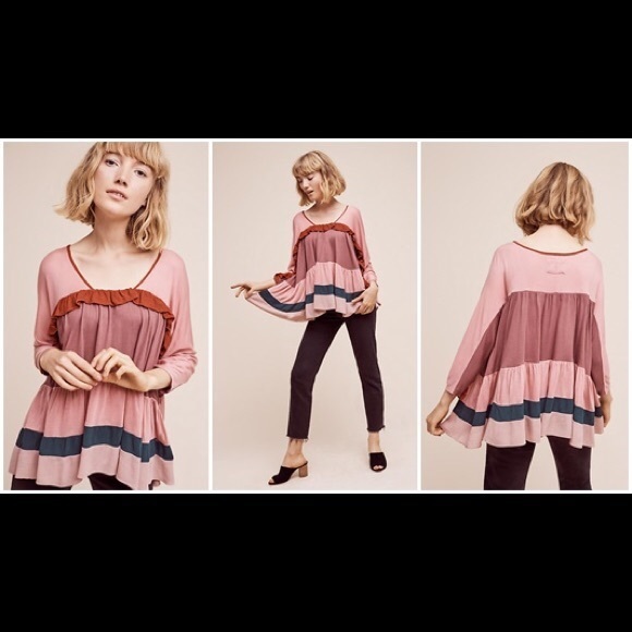 Anthropologie colorblock ruffle top S - Picture 2 of 2
